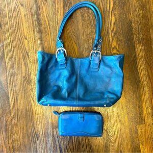 Tignanello Women's Blue Leather Purse + Billfold